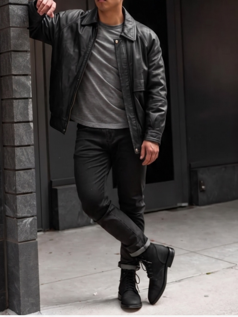 Andrew Marc Black Leather Bomber Jacket